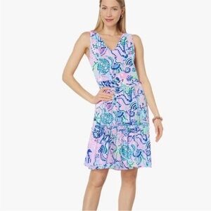 NWT Lilly Pulitzer Lorina V-Neck Swing Dress Lilac Fressia mermaid for you M